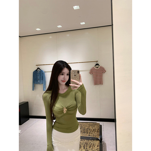 SWAN司凰轻奢 t恤女内搭针织打底衫 张元 纯欲长袖 上衣 英私服 THE