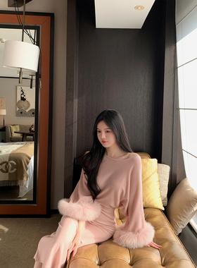 THE SWAN司凰轻奢 美人穿搭术 法式优雅针织连衣裙+袖口100狐狸毛