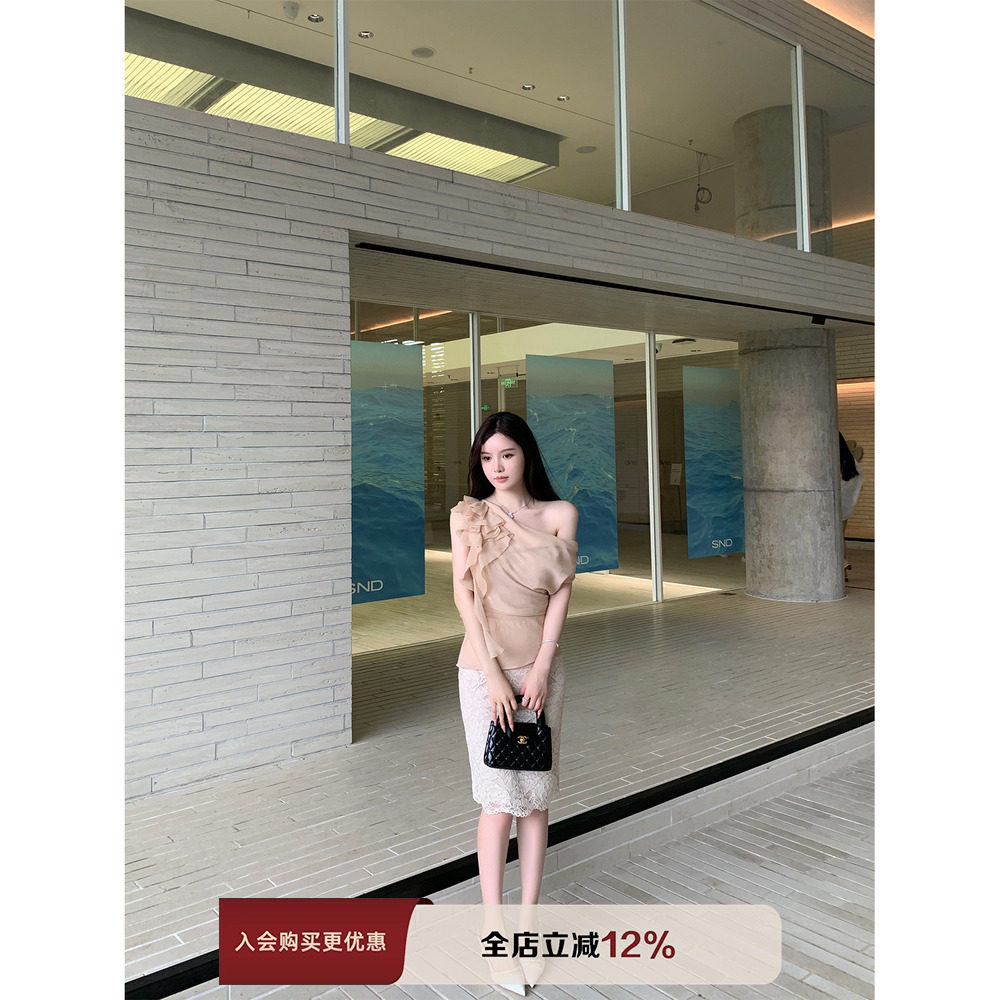 THE SWAN司凰轻奢 浪漫流浪 修身露肩雪纺衫女氛围感法式甜美上衣,女装/女士精品,时尚套装,淘宝优惠券,粉丝福利购,淘宝优惠卷