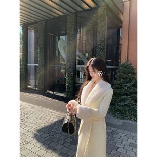 100全羊毛呢大衣长款 极光初雪 系带双面呢外套 SWAN司凰轻奢 THE