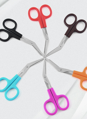 12cm新款弯头绷带贴布剪刀旅行户外便携小剪子红色咖啡色小巧易用