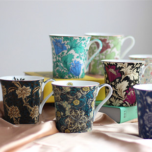 建永杯欧式复古水杯马克杯骨瓷陶瓷美式咖啡杯morris英式墨绿茶杯