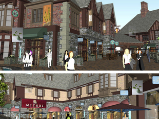 草图大师室外建筑欧洲小镇风格欧陆风情小区购物街商业街建筑景观