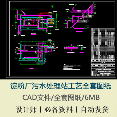 某淀粉厂污水处理站工艺工艺流程及高程全套CAD施工图纸