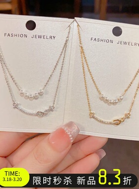 双层珍珠项链高级感锁骨链
