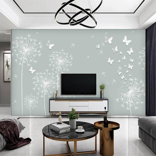 定制18D北欧蒲公英电视背景墙壁纸现代简约墙纸客厅影视墙布壁画