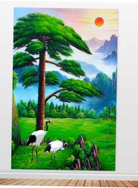 青松装饰画 画风景画 画松鹤延年挂画 画迎客松自粘画 画贴青松白