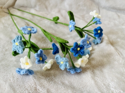 【麻麻牌手工编织】成品-毛线勿忘我花束手捧花送人包邮
