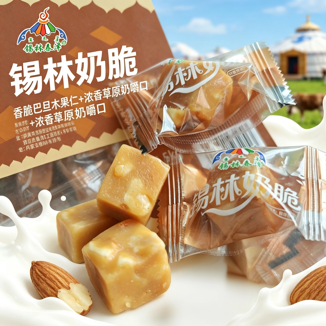 内蒙古特产锡林奶脆糖巴旦木夹心