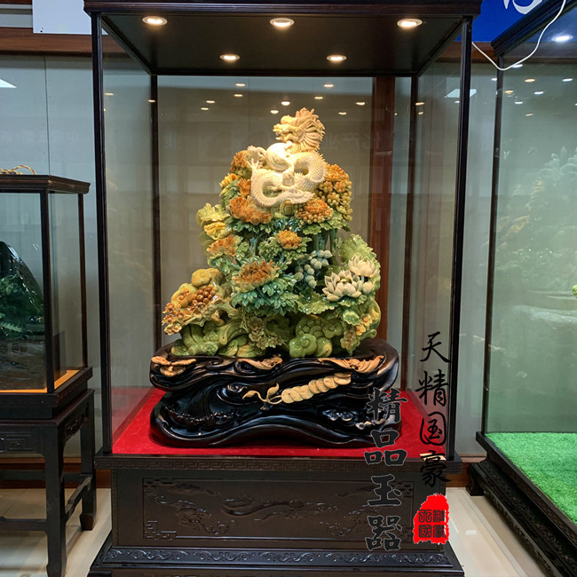 玉石摆件客厅天然岫玉摆件原石玉雕摆件玉龙葫芦玄关乔迁礼品