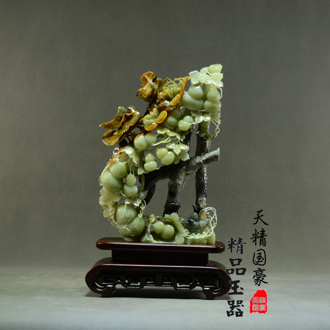 玉石摆件客厅天然岫玉摆件原石玉雕摆件葫芦富贵乔迁礼品喜禄平安