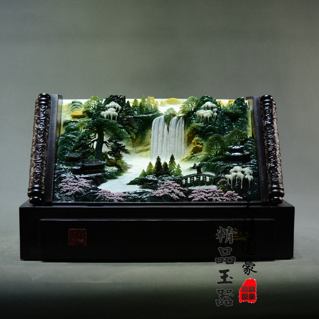 天然岫玉水墨山水摆件乔迁送礼