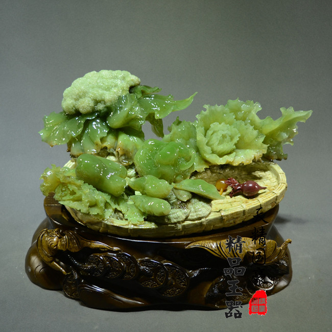 天然岫玉菜篮玉雕摆件客厅玄关