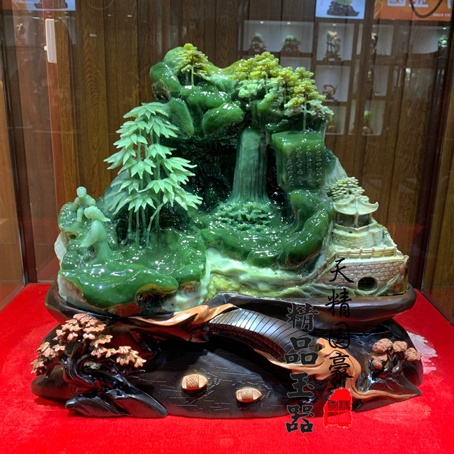 玉石摆件客厅天然岫玉摆件原石玉雕摆件家居玄关乔迁开业礼品山水