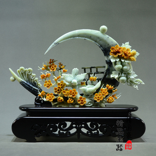 玉石摆件客厅天然岫玉摆件原石玉雕摆件家居玄关乔迁开业礼品梅花