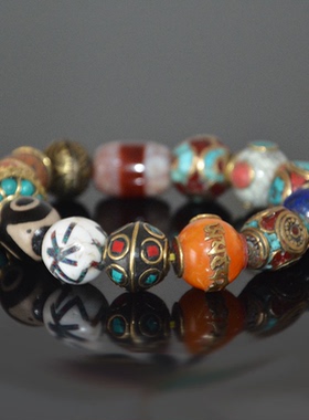 天然玛瑙一线药师天珠手链