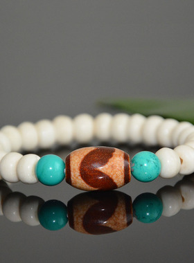 西藏天然牦牛骨虎牙天珠手串手链