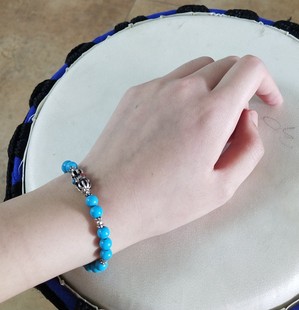 藏式天然绿松石手链925纯银九股金刚杵多宝手串尼泊尔手工民族风