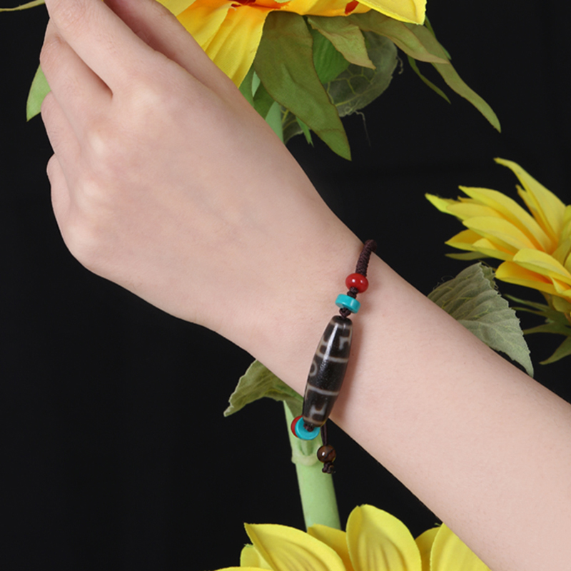 西藏莲师法器三眼诛法三界天珠高油包浆玉髓料手链男女款藏式民族