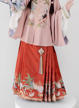 瞳莞日常通勤仿妆花梯形褶马面裙明制闲庭御猫汉服女显瘦半身裙