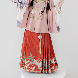 瞳莞日常通勤仿妆花梯形褶马面裙明制闲庭御猫汉服女显瘦半身裙