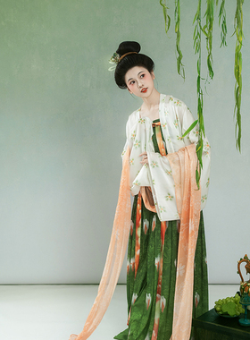 瞳莞原创汉服釉染春彩唐制一片式齐胸顺褶裙直领短衫春夏百搭日常
