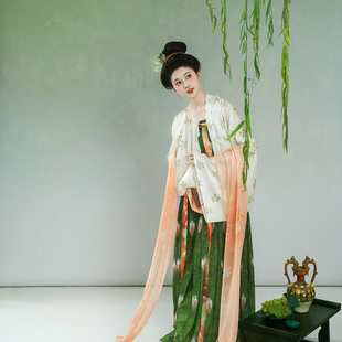 瞳莞原创汉服釉染春彩唐制一片式齐胸顺褶裙直领短衫春夏百搭日常