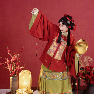 瞳莞原创设计大吉大利方领竖领对襟大袖短袄财神痛补汉服秋冬痛衣