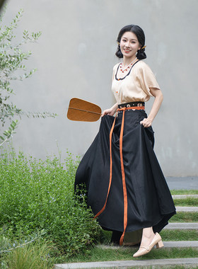 瞳莞汉服椒花颂夏季女鸡心领半袖短衫齐腰九片裙百搭显瘦亲肤新品