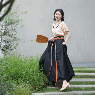 瞳莞汉服椒花颂夏季女鸡心领半袖短衫齐腰九片裙百搭显瘦亲肤新品