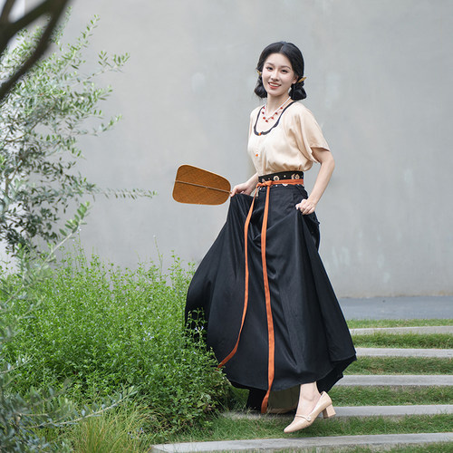 瞳莞汉服椒花颂夏季女鸡心领半袖短衫齐腰九片裙百搭显瘦亲肤新品