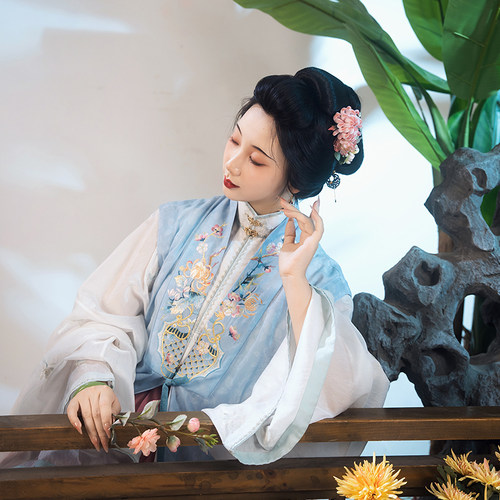 瞳莞汉服新四海升瓶微透直领对襟比甲原创设计夏秋一片式褶裙轻薄