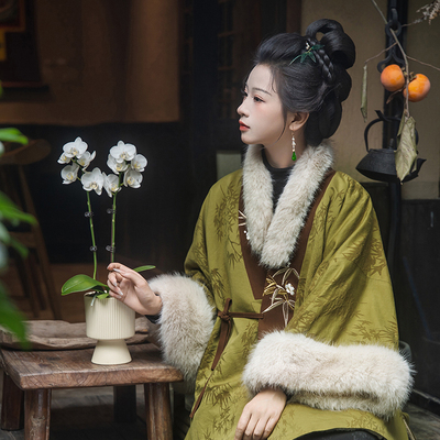 瞳莞汉服碧潭飘雪直领大袖短袄原创秋冬精致百搭柔软舒适保暖