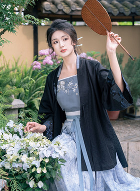 瞳莞原创汉服夏夜清风直领对襟宽袖短衫百迭裙女刺绣2023春夏新款