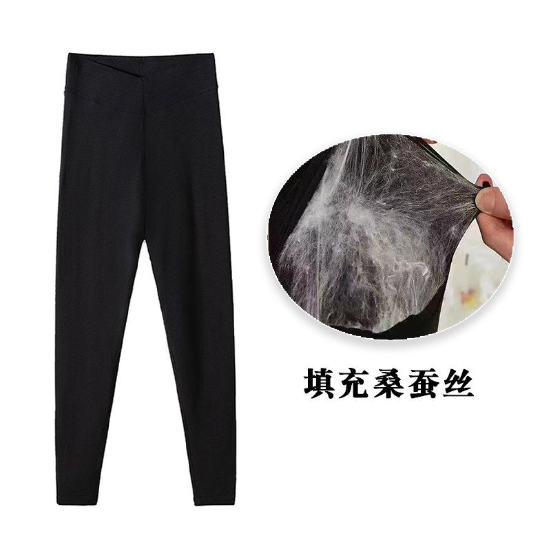 冬季女士加厚棉裤脚踩高腰显瘦高弹紧身填充桑蚕丝打底裤 长100