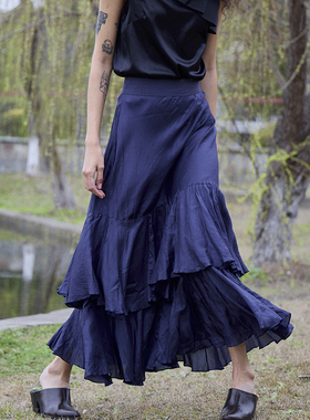 mytopbuyer/BNPS 新款真丝女巫裙 叠层波浪半身裙及踝长裙