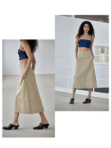 水洗牛仔中裙纯色进口面料