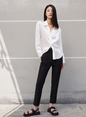 MYTOPBUYER 缎面衬衫女V领长袖衬衫春夏 修身剪裁