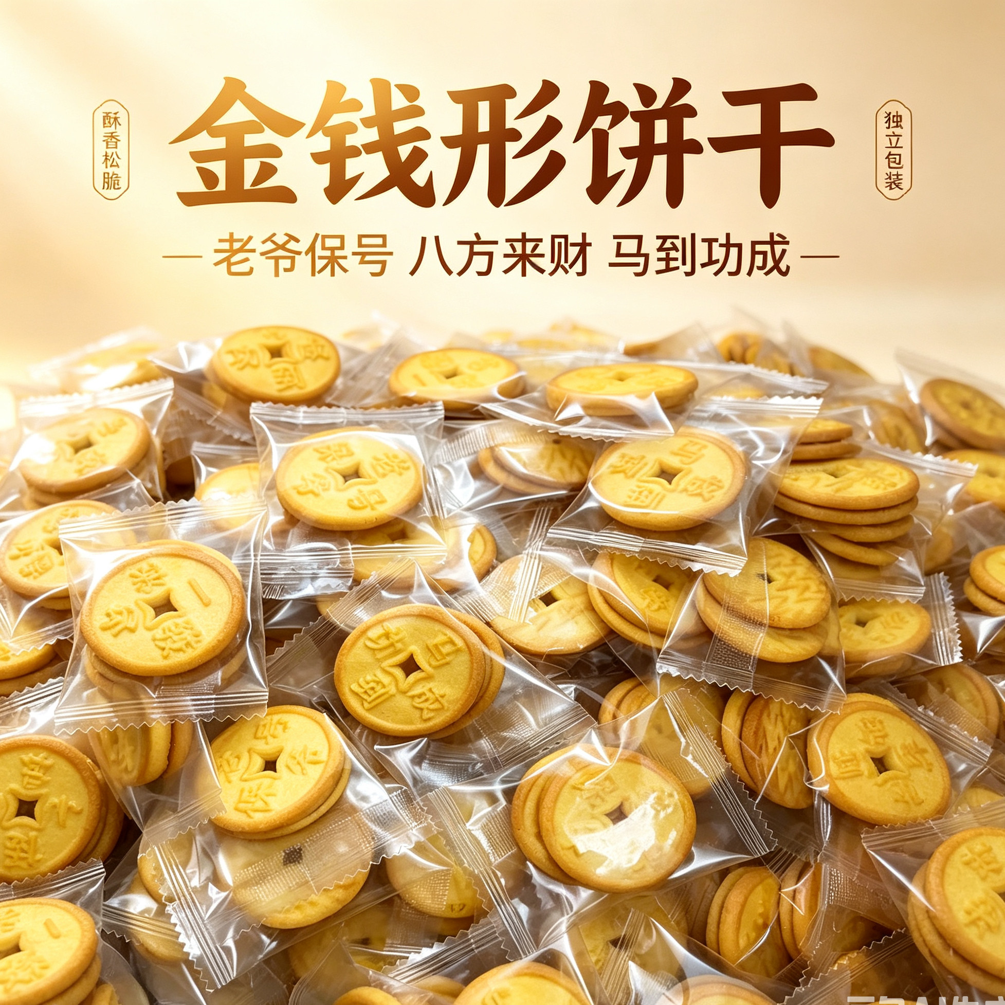 金钱形饼干独立包装小圆饼干酥香松脆聚会招待多款式喜饼休闲零食