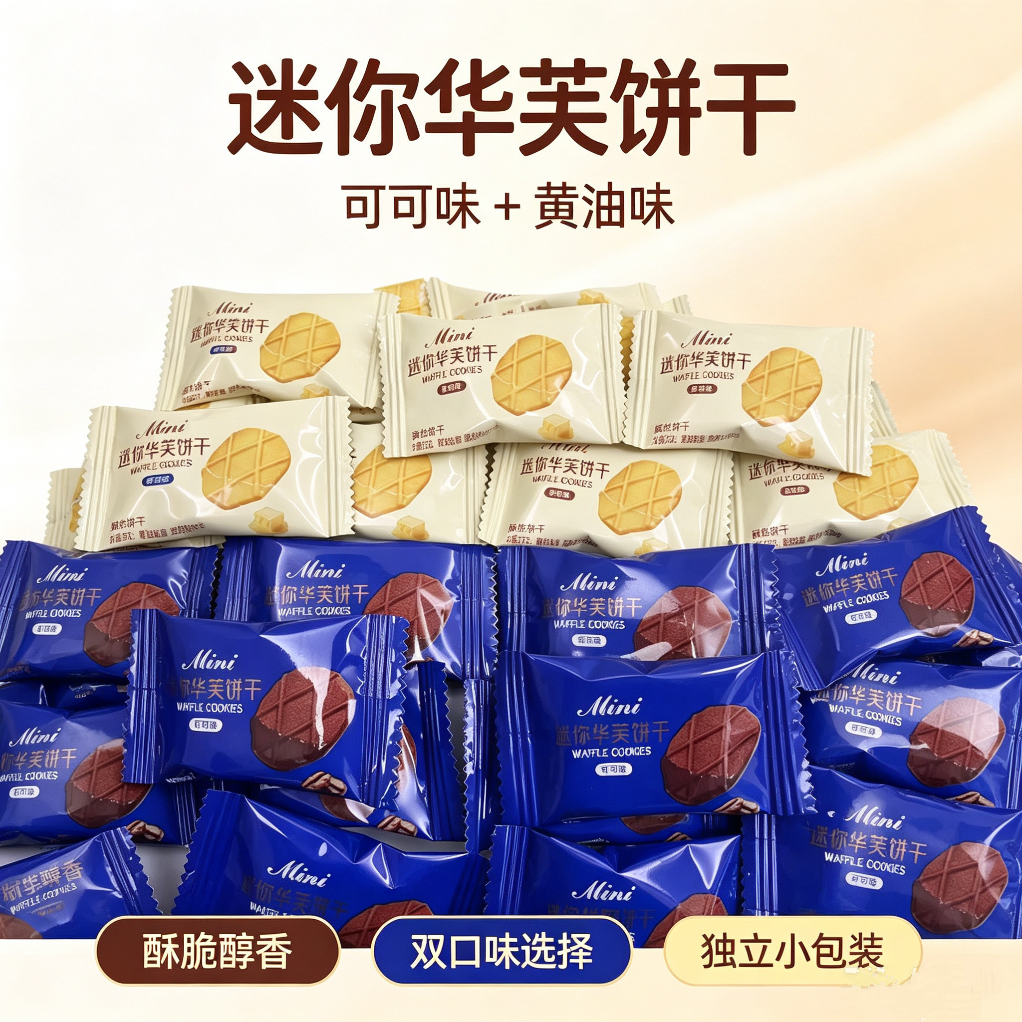 迷你华芙饼干可可味黄油味独立包装下午茶聚会甜点香酥薄脆小饼干