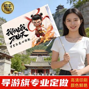 个性定导游旗伸缩杆领队旗创意旅行社专用制logo带团广告旗印图案