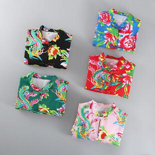 搞笑表演村姑炫民族风演年出服 男女会舞蹈服装 东北大花长袖 衬衫