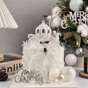 圣诞节网红烘焙蛋糕装饰摆件唯美南瓜马车带钻蝴蝶结公主雪花插件