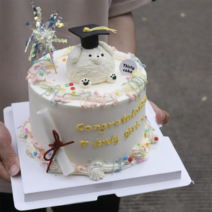 网红毕业季烘焙蛋糕装饰摆件可爱奶油小狗插件博士帽书卷金榜题名