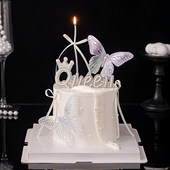 网红3.8女神节网红烘焙蛋糕装 饰摆件珍珠Queen女王幻彩蝴蝶插件