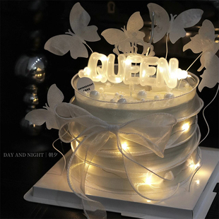38女神节女王ins风网红蛋糕装 饰围边发光灯皇冠Queen蝴蝶插件摆件