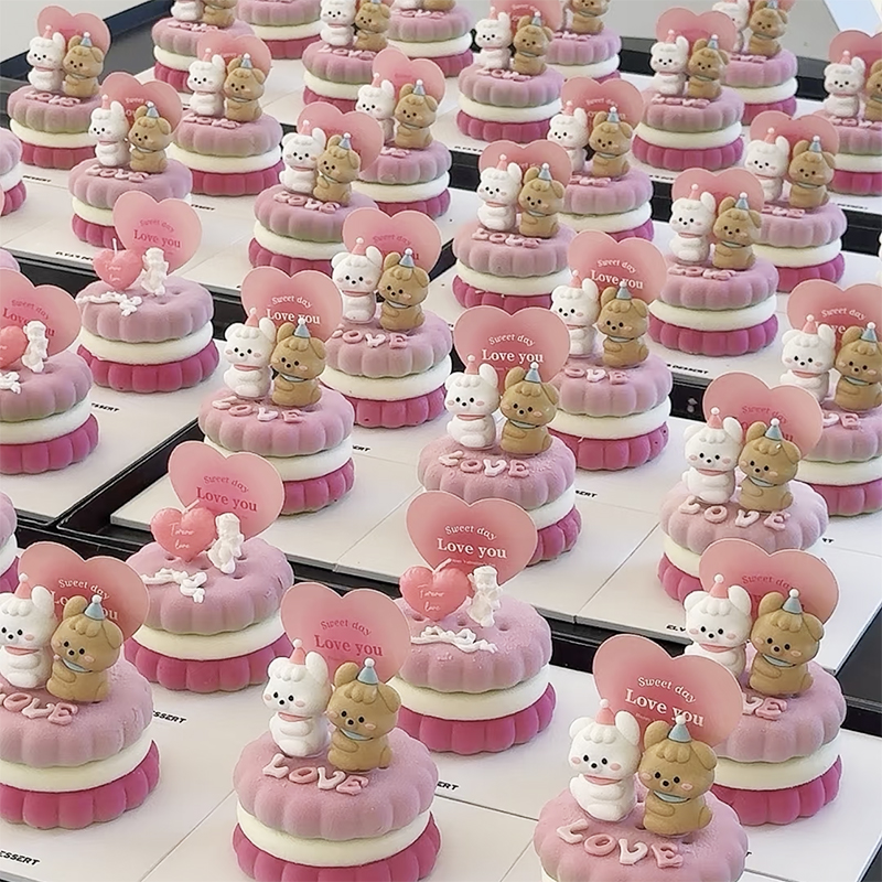 520情人节网红蛋糕硅胶夹心小饼干慕斯模具爱心卡片狗狗摆件插件