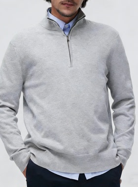 宝儿外贸 TH大牌平替老钱风男士拉链半高领羊毛上衣针织衫9802