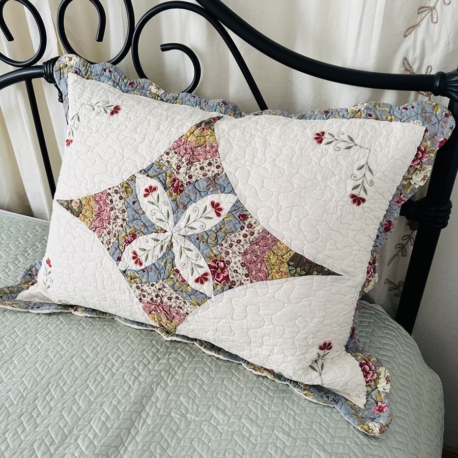 全棉枕套一个装欧式绣花绗缝拼布单人枕头套外贸出口成人纯棉枕套