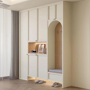 全屋定制衣柜简约法式 奶油风平开门玻璃衣帽间卧室设计定制梳妆台